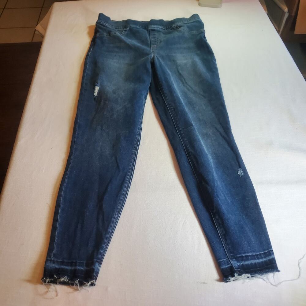 Spanx Womens Size Large L Blue Denim Jeans High Rise Stretch Slim Leg Jeggings
